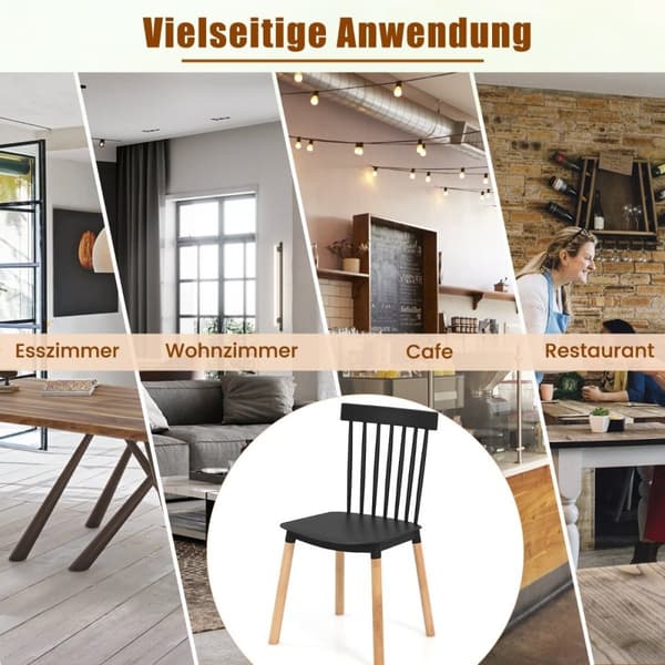 Sett med 4 spisestuestoler med spindelrygg & Buede Seter Armless Stoler Svart
