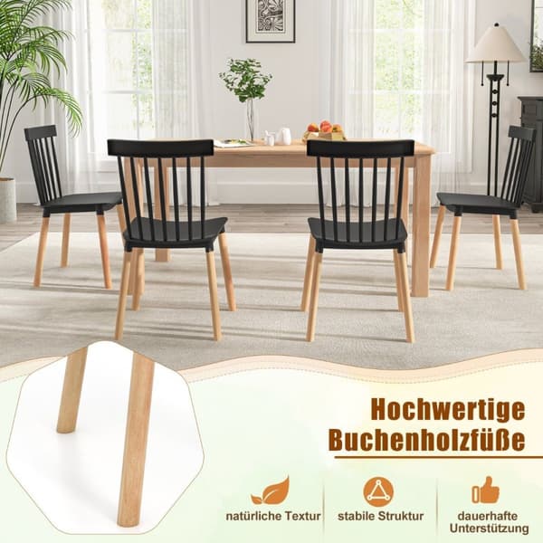 Sett med 4 spisestuestoler med spindelrygg & Buede Seter Armless Stoler Svart