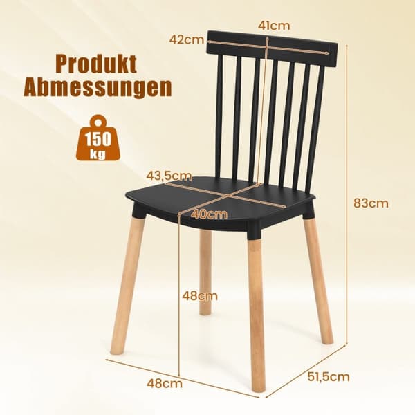 Sett med 4 spisestuestoler med spindelrygg & Buede Seter Armless Stoler Svart