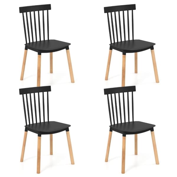 Sett med 4 spisestuestoler med spindelrygg & Buede Seter Armless Stoler Svart