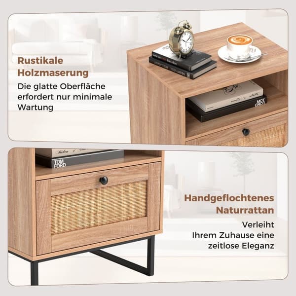 Natbord i rattan i middelalderstil med skuffe og åbent sidebord med accentbord