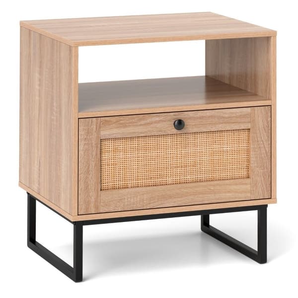 Natbord i rattan i middelalderstil med skuffe og åbent sidebord med accentbord