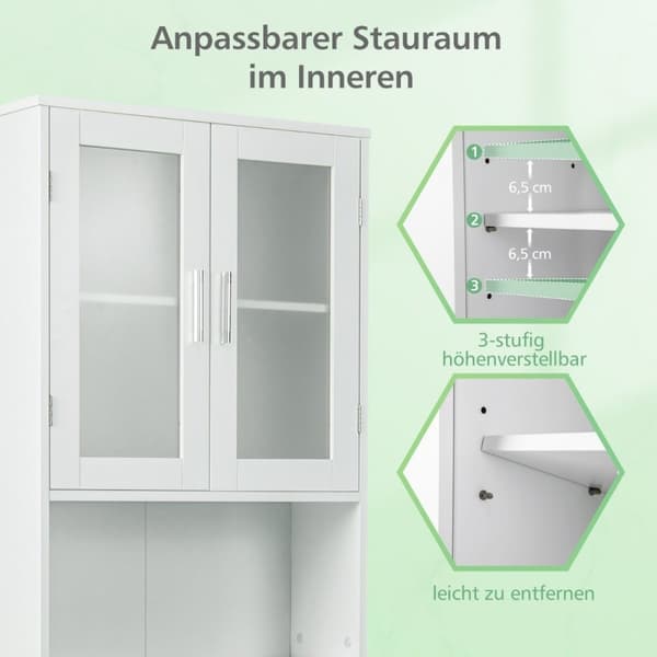 WC-kaappi vapaasti seisova kylpyhuoneen wc-hylly wc:n yläpuolella 58 x 19 x 170 cm valkoinen