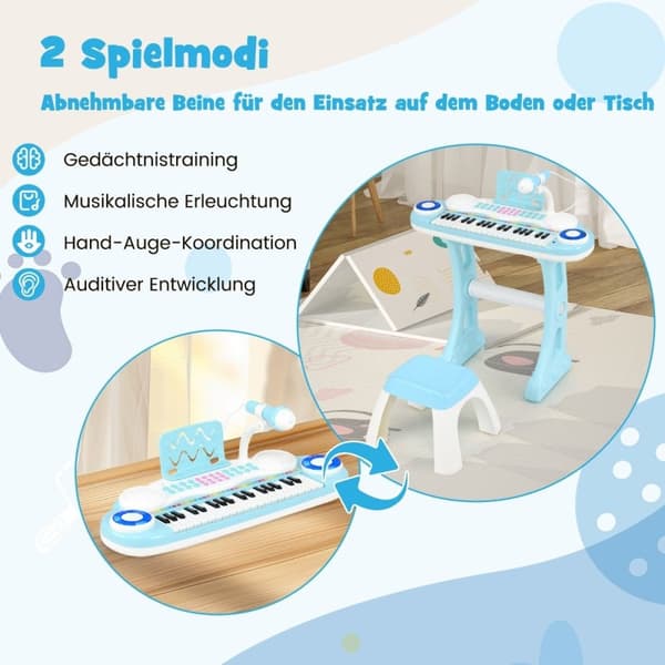 37 tangenter Piano Keyboard med lett elektrisk barnetastatur Opptak og avspilling Toy Piano Blue