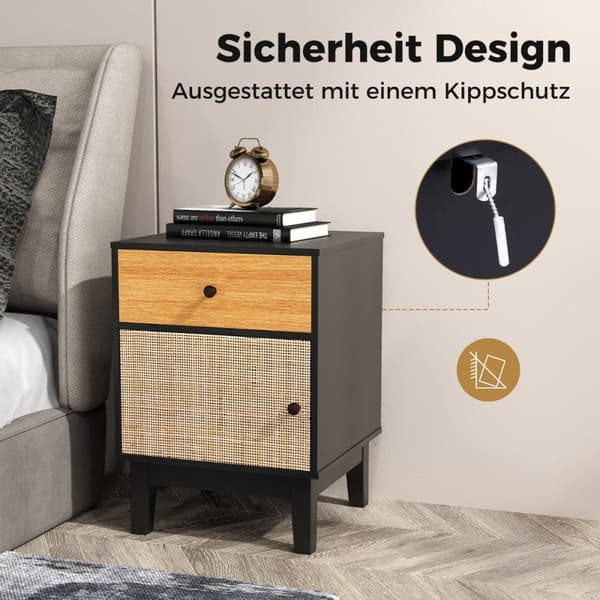 Rotting nattduksbord med låda & skåp sängbord sidobord soffbord i boho stil