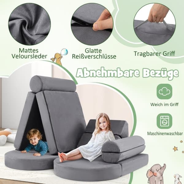 14-delers modulbasert barnesofa, skumlekesofa, byggeklosssofa for klatring og krypning, grå