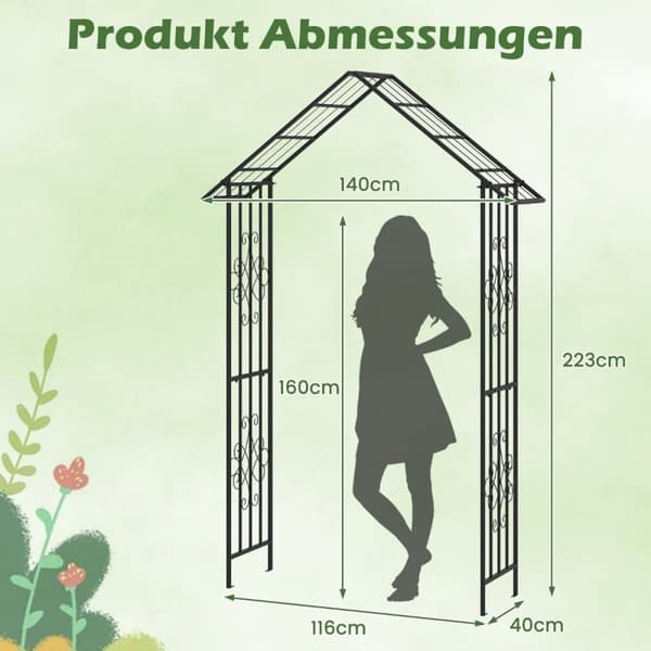 Rosebue hagebue i metall for klatreplanter espalierbue til bryllupsfest i bakgården 140 x 40 x 223 cm svart