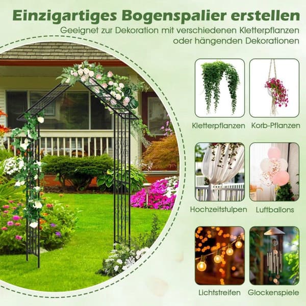 Rosebue hagebue i metall for klatreplanter espalierbue til bryllupsfest i bakgården 140 x 40 x 223 cm svart