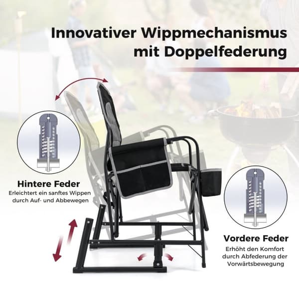 Hopfällbar campingstol med gungfunktion & mugghållare & sidoficka fiskestol