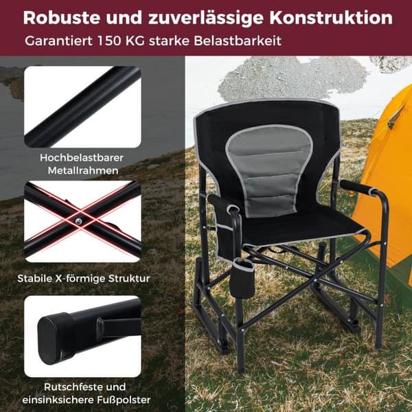 Hopfällbar campingstol med gungfunktion & mugghållare & sidoficka fiskestol
