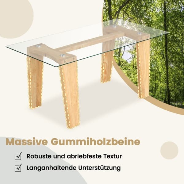 Glas sofabord med ben af gummitræ Rektangulært sidebord Glasbord Sofabord