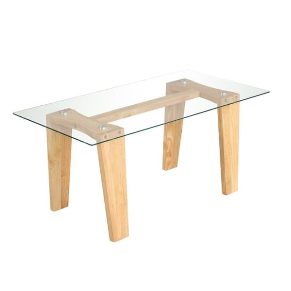 Glas sofabord med ben af ​​gummitræ Rektangulært sidebord Glasbord Sofabord