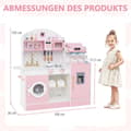 Miniatyrbilde 3 av 5: Barnekjøkken med 27 tilbehør, lekekjøkken i tre med klokke, mikrobølgeovn, rosa