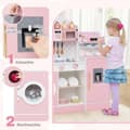 Miniatyrbilde 4 av 5: Barnekjøkken med 27 tilbehør, lekekjøkken i tre med klokke, mikrobølgeovn, rosa