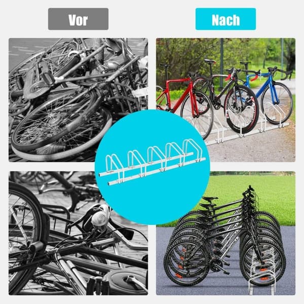 Cykelstativ, gulvstativ, stativ med 5 cykelparkeringspladser, sølv