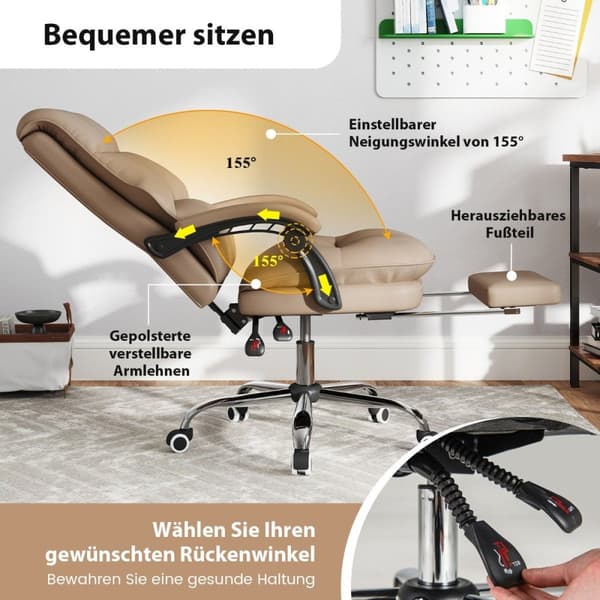 Ergonominen työtuoli sisäänvedettävällä jalkatuella Executive-tuoli pöytätuoli kahvi