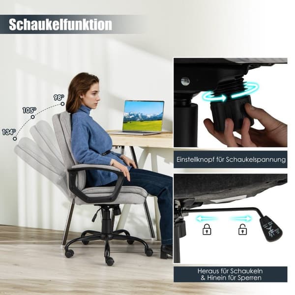 Ergonomisk kontorstol med armlæn og hjul Højdejusterbar drejestol Computerstol
