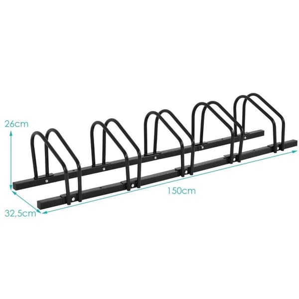 Cykelstativ, gulvstativ, stativ med 5 cykelparkeringspladser, sort