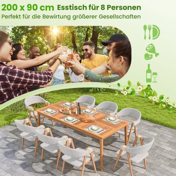 Havebord akacietræ 200 x 90 cm stort terrassebord til 8 personer natur