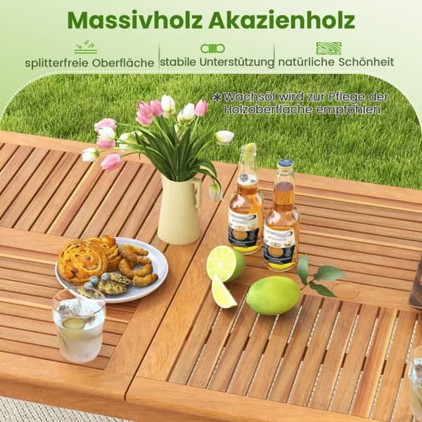 Havebord akacietræ 200 x 90 cm stort terrassebord til 8 personer natur
