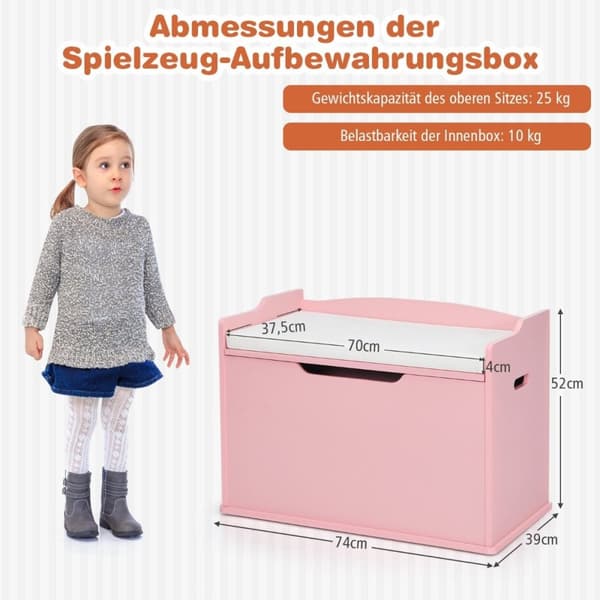 Lekeboks med lokk 2 i 1 lekeskrin med pute lekeskap laget av tre med bærehåndtak rosa