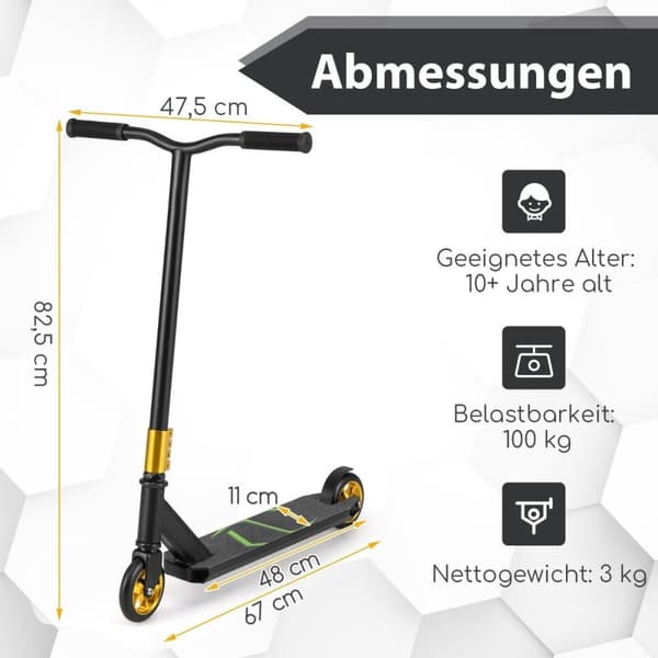 Stuntscooter med 360 styring & PU hjul & Aluminium Deck Stunt Scooter Sjov Scooter Sort