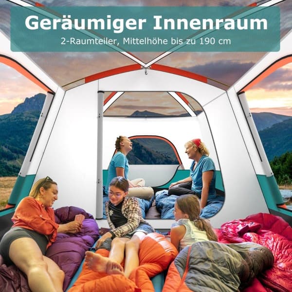 Stort tält med markis & golv & 2 rum & 2 ingångar & bärväska campingtält familjetält L
