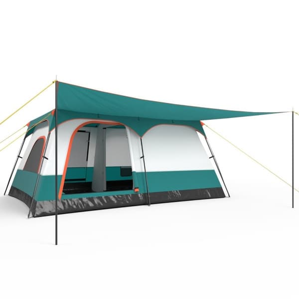 Stort tält med markis & golv & 2 rum & 2 ingångar & bärväska campingtält familjetält L