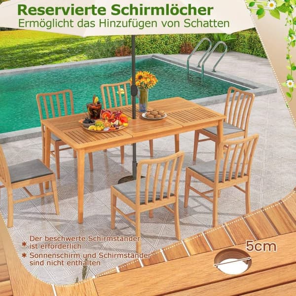 Hagebord akasietre 170 x 90 cm stort terrassebord for 6 personer naturell