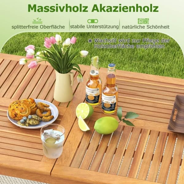 Hagebord akasietre 170 x 90 cm stort terrassebord for 6 personer naturell