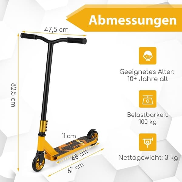 Stuntscooter med 360 styring & PU hjul & Aluminium Deck Stunt Scooter Sjov Scooter Gul