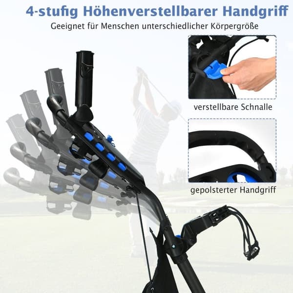 Golfvogn 4-hjuls Golfvogn Golfvogn Golf sammenleggbar Golf Caddy Golf Push Cart laget av aluminium blå