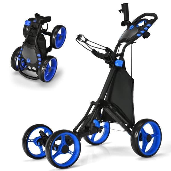 Golfvogn 4-hjuls Golfvogn Golfvogn Golf sammenleggbar Golf Caddy Golf Push Cart laget av aluminium blå