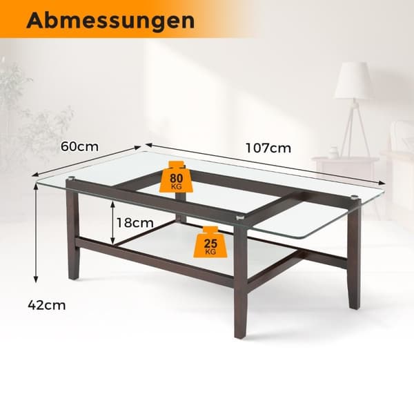 Sofabord i glass 2-lags sidebord med oppbevaringsplass 107 cm langt rektangulært salongbord