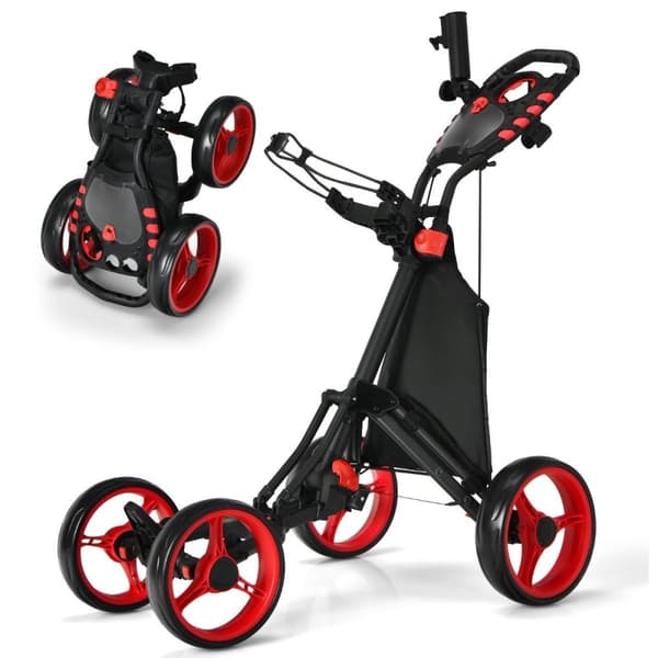 Golfvogn 4-hjuls Golfvogn Golfvogn Golf sammenleggbar Golf Caddy Golf Push Cart laget av rødt aluminium