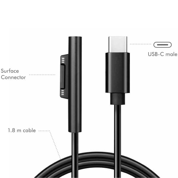 USB-C Laddkabel Microsoft Surface 60W PD 1,8 m