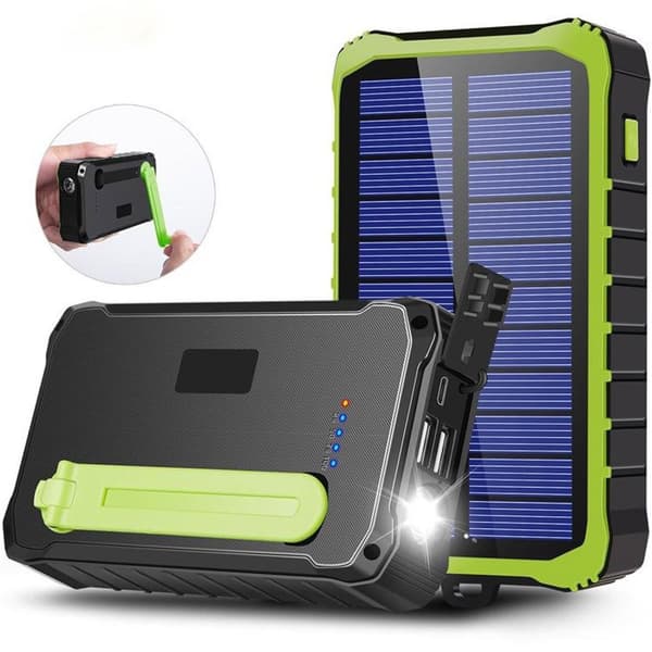 PowerBank 10 000 mAh Solcelle Sveiv Svart/Grønn