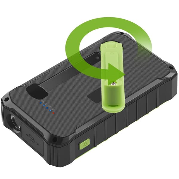 PowerBank 10 000 mAh Solcelle Sveiv Svart/Grønn