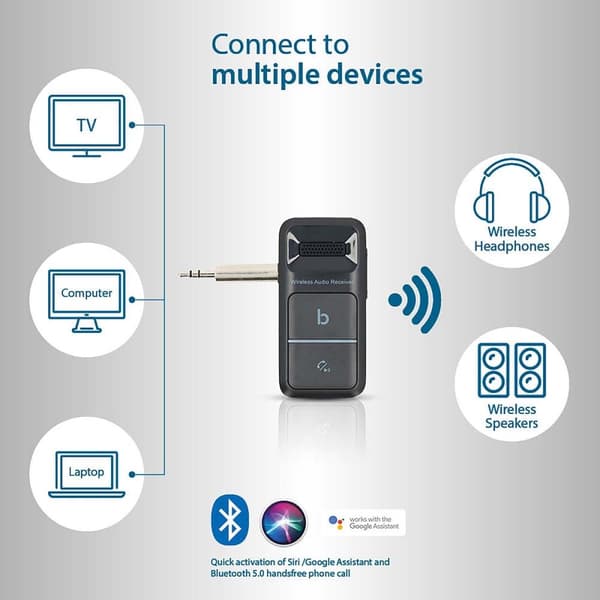 Bluetooth®-mottaker | Tilkoblingsutgang: USB-C™ hunn / 3,5 mm | AAC / SBC | Automatisk avslåingsfunksjon | Svart
