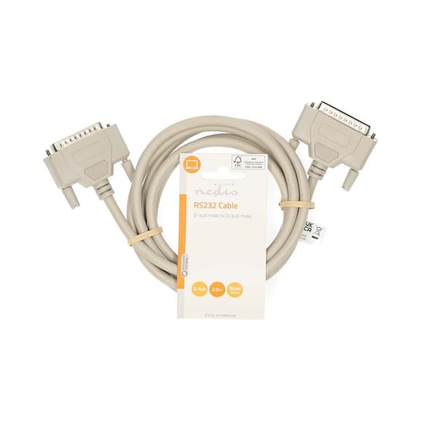 Seriel kabel | D-SUB 25-pin han | D-SUB 25-pin han | Forniklet | 2,00 m | runde | PVC | Elfenben | Mærke