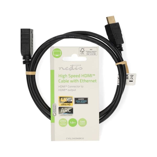 Højhastigheds HDMI™-kabel med Ethernet | HDMI™-stik | HDMI™-udgang | 4K@60Hz | ARC | 10,2 Gbps | 1,00 m | runde | PVC | Sort | Mærke