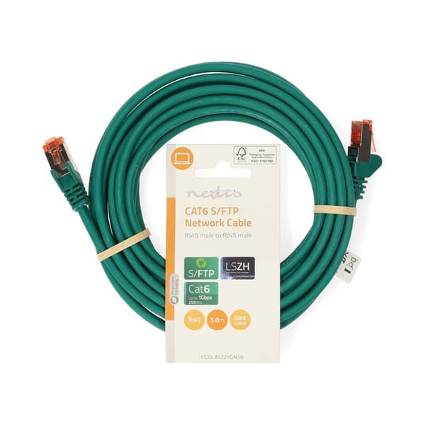 CAT6 netværkskabel | RJ45 Mand | RJ45 Mand | S/FTP | 5,00 m | runde | LSZH | Grøn | Mærke