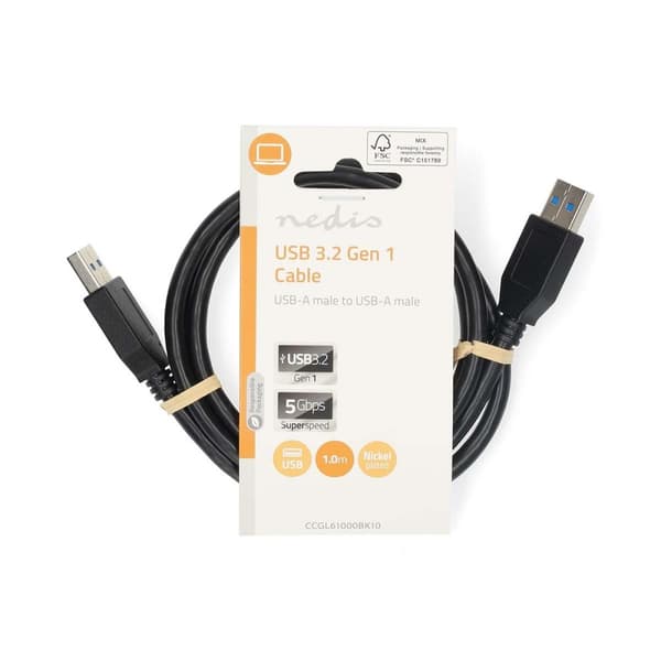 USB-kabel | USB 3.2 Gen 1 | USB-A hann | USB-A hann | 5 Gbps | Forniklet | 1,00 m | Runde | PVC | Svart | Merkelapp