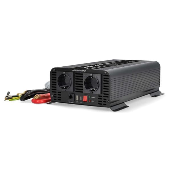 Tehoinvertteri puhdas siniaalto | Tulojännite: 12 V DC | Laitteen lähtöliitännät: tyyppi F (CEE 7/3) / USB-A / USB-C™ | 230 V AC 50 Hz | 1000 W | Huip