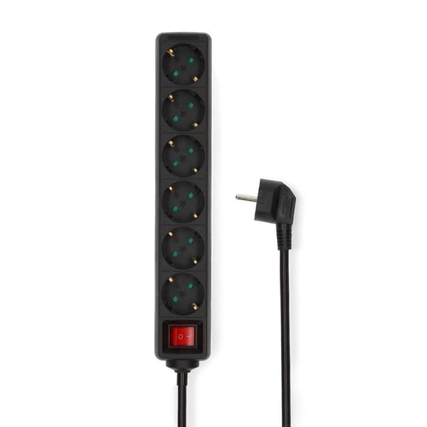 Forlengelseskontakt | Type F (CEE 7/7) | 6-veis | 1,50 m | 3680 W | 16 A | Type jording: Sidekontakter | 230 V AC 50/60 Hz | Sokkelvinkel: 45° | H05VV