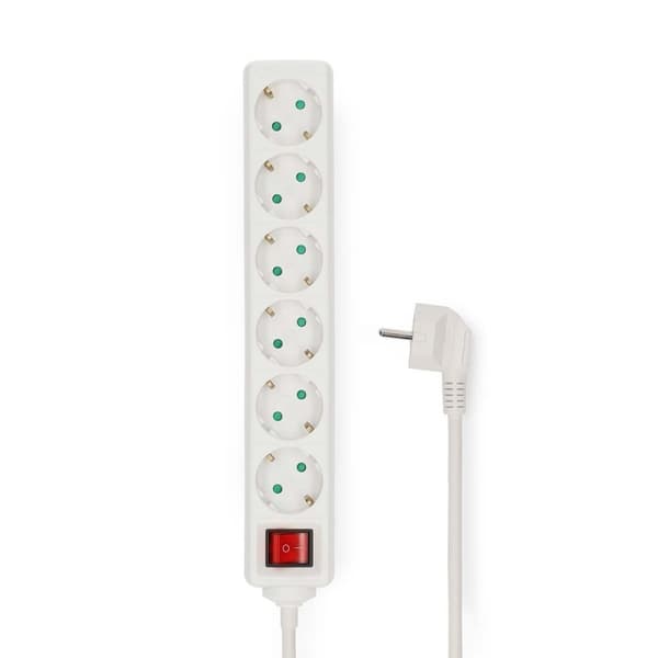 Forlengelseskontakt | Type F (CEE 7/7) | 6-veis | 3,00 m | 3680 W | 16 A | Type jording: Sidekontakter | 230 V AC 50/60 Hz | Sokkelvinkel: 45° | H05VV