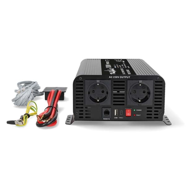 Tehoinvertteri puhdas siniaalto | Tulojännite: 24 V DC | Laitteen lähtöliitännät: tyyppi F (CEE 7/3) / USB-A / USB-C™ | 230 V AC 50 Hz | 1000 W | Huip