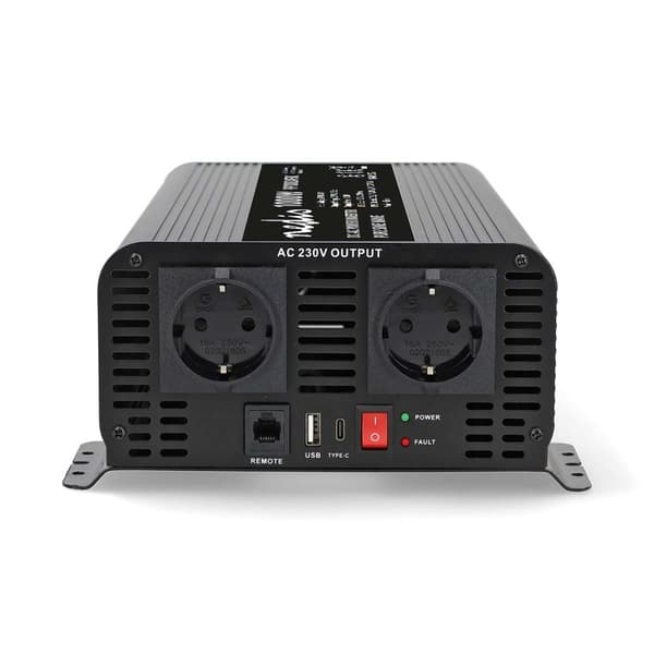 Tehoinvertteri puhdas siniaalto | Tulojännite: 24 V DC | Laitteen lähtöliitännät: tyyppi F (CEE 7/3) / USB-A / USB-C™ | 230 V AC 50 Hz | 1000 W | Huip