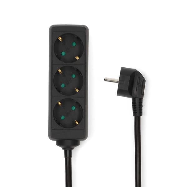 Forlængerstik | Type F (CEE 7/7) | 3-vejs | 3,00 m | 3680 W | 16 A | Type jordforbindelse: Sidekontakter | 230 V AC 50/60 Hz | Stikvinkel: 45° | H05VV