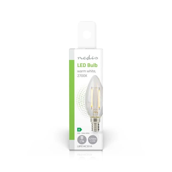 LED glødelampe E14 | Stearinlys | 2,2 W | 470 lm | 2700 K | Varm hvid | Retro stil | 1 stk | Klar